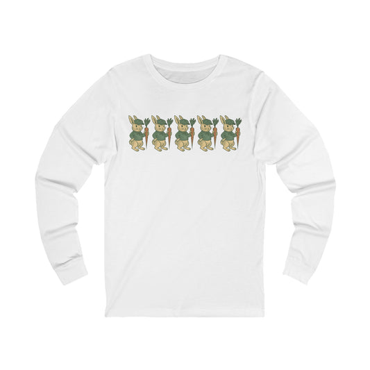 Unisex Jersey Long Sleeve Tee with Playful Rabbit Design, Cute Gift for Nature Lovers, Perfect for Spring Outings, Eco-Friendly Fashion