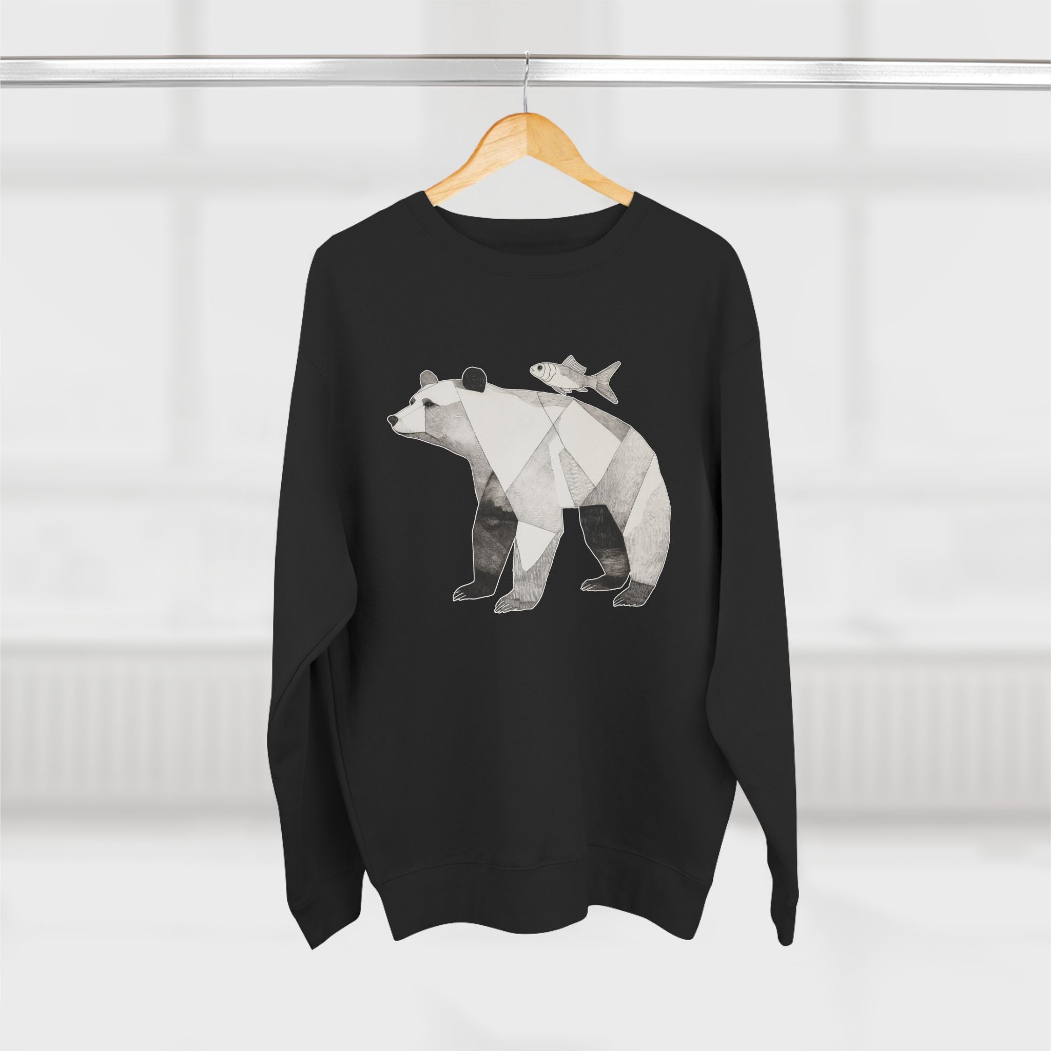 Geometric Bear Crewneck Sweatshirt, Cozy Sweatshirt, Nature Lover Gift, Animal Sweatshirt, Casual Wear, Unisex Fashion