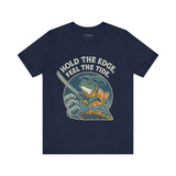 Hold the Edge, Feel the Tide – Japanese Ukiyo-e Samurai Frog T-Shirt, Warrior Wave Graphic Tee