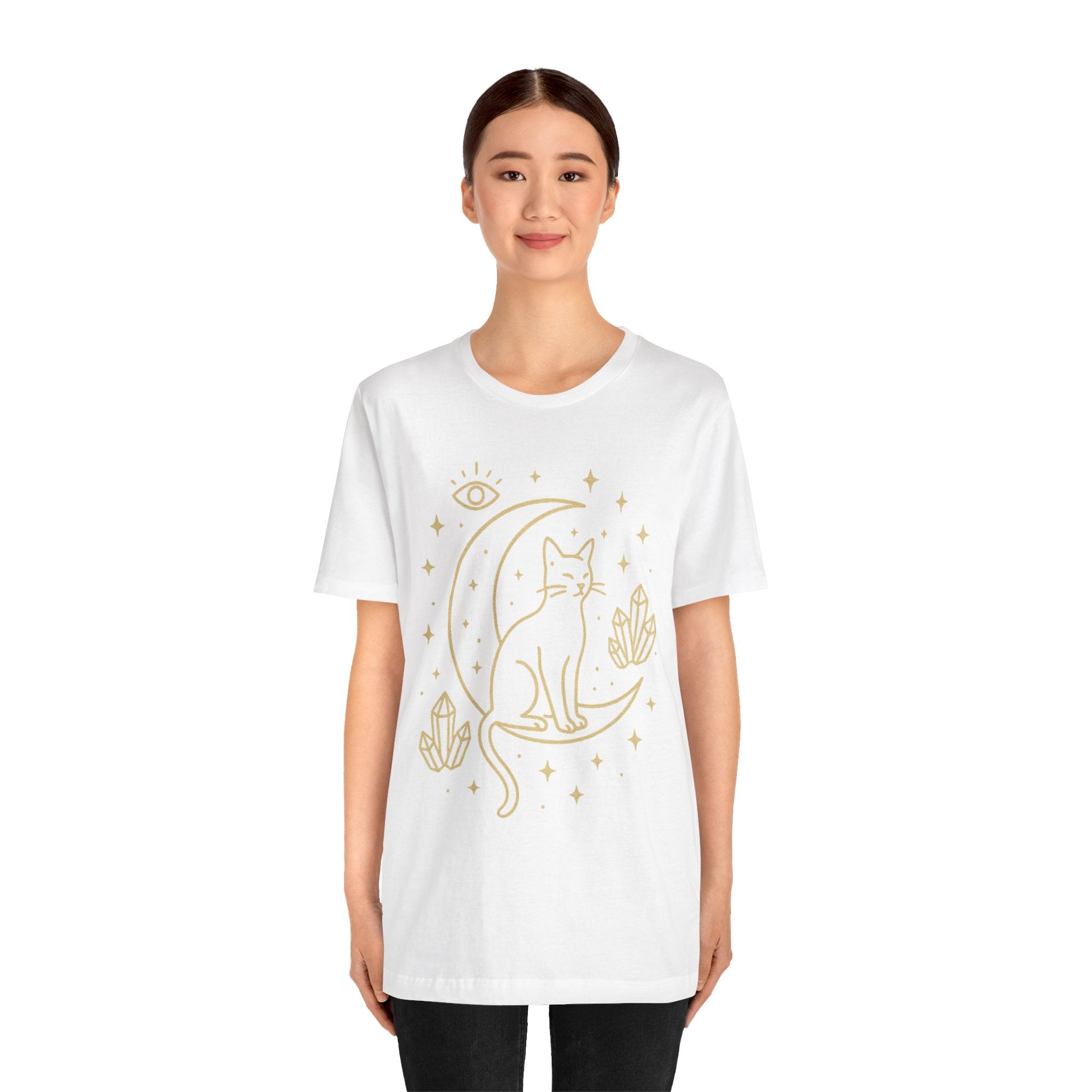 Cat with Crystals Tee, Cozy Cat Lover Shirt, Gift for Pet Owners, Trending Cute Animal Top, Cute Cat Tee