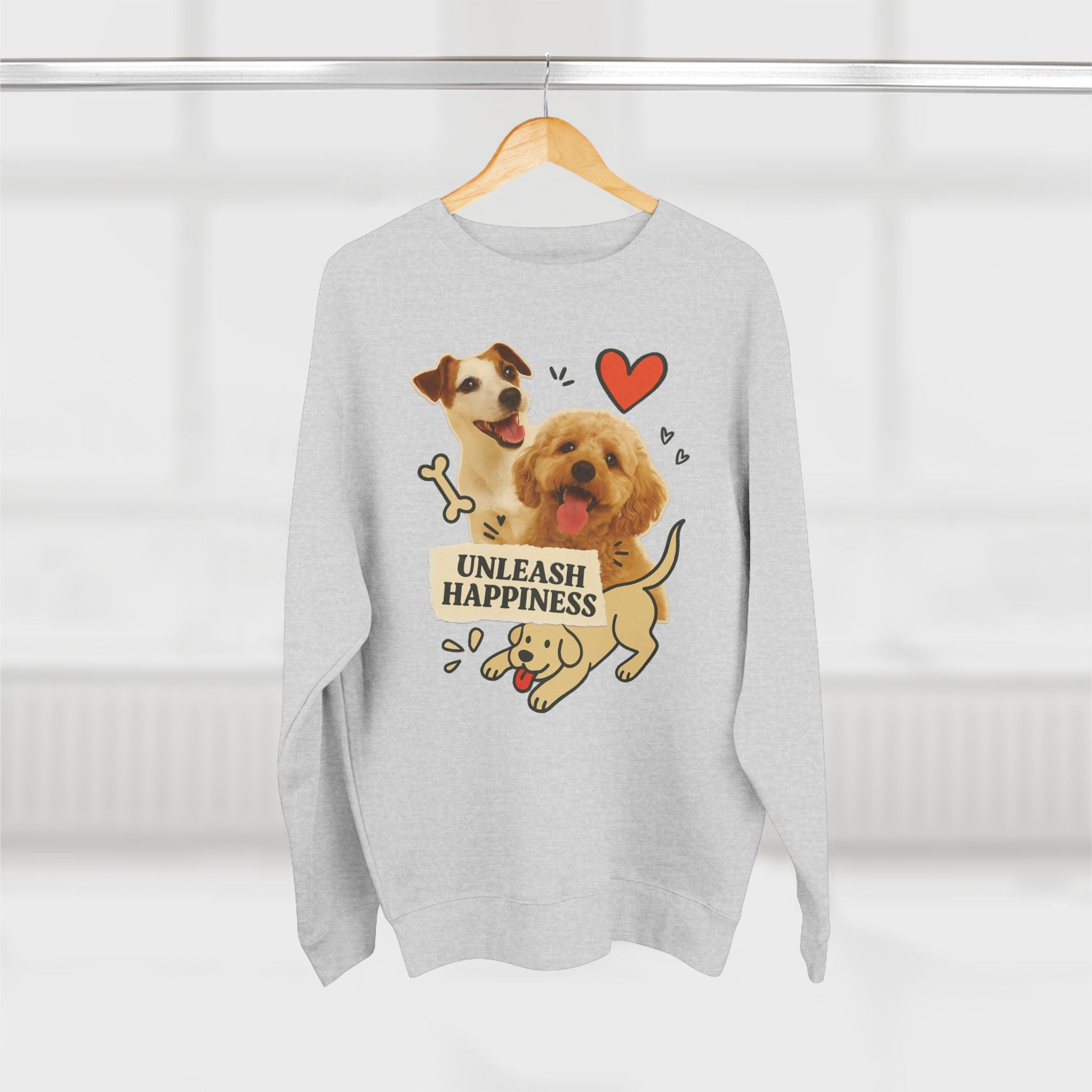 Unleash Happiness Dog Sweatshirt, Funny Pet Lover Gift, Cute Unisex Crewneck, Animal Lover Apparel, Cozy Gift for Dog Owners