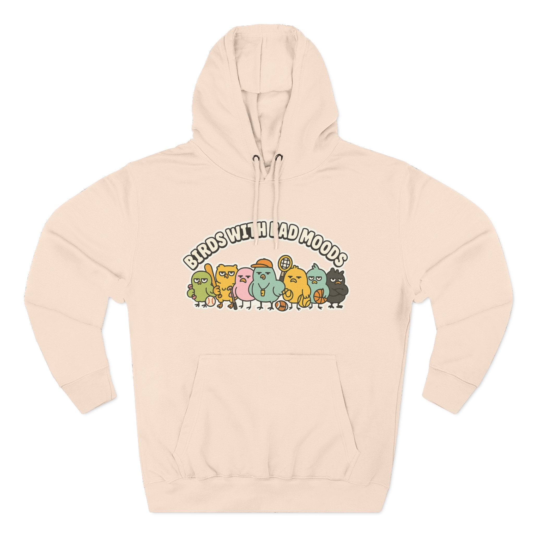 Birds with Bad Moods Adorable Fleece Hoodie, Cozy Sweatshirt, Relaxed Apparel, Gift for Friends, Casual Wear, Chill Hoodie