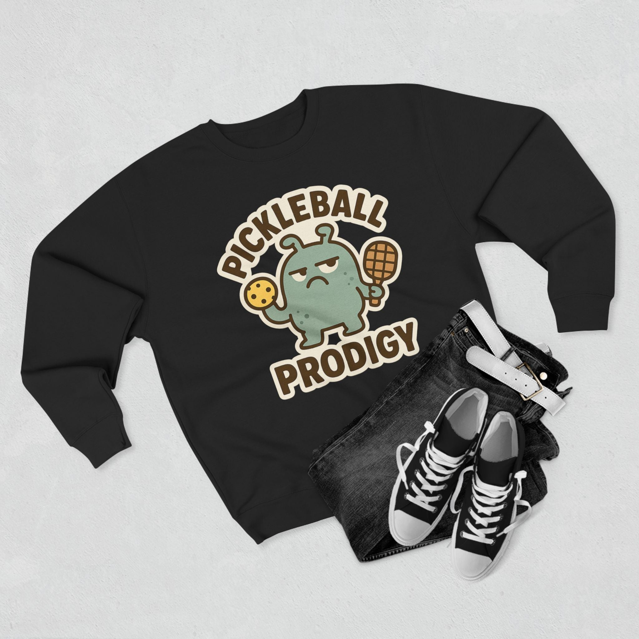 Pickleball Prodigy Unisex Crewneck Sweatshirt, Funny Pickleball Gift for Players, Sports Sweatshirt for Kids and Adults