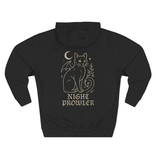 Night Prowler Signature Fleece Hoodie with Back Print - Pet Parent Gift, Cozy Cat Hoodies, Animal Lover Wardrobe, Comfortable Hooded Sweatshirt Musthaves