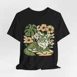 Cat with Plants Tee, Unisex Graphic Shirt, Pawsome Travel Shirt, Pet Lover Gift, Outdoor Adventure Apparel