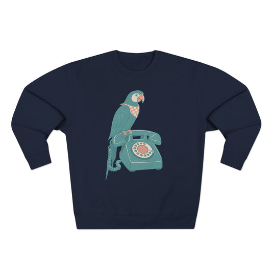 Vintage Parrot Phone Unisex Crewneck Sweatshirt, Gift for Bird Lovers, Cute Casual Wear, Retro Vibe, Ideal for Cozy Days, Birthday Gift