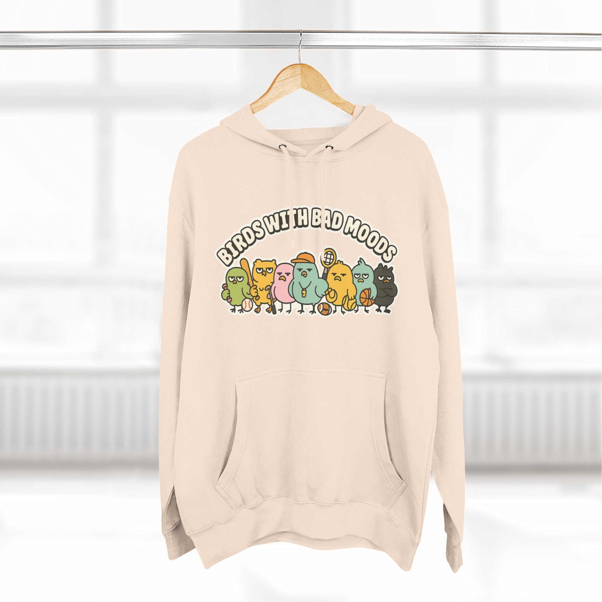 Birds with Bad Moods Adorable Fleece Hoodie, Cozy Sweatshirt, Relaxed Apparel, Gift for Friends, Casual Wear, Chill Hoodie