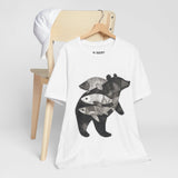 Bear & Fish – Nature T-Shirt, Artisan Wildlife Graphic Tee, Bear Graphic T-Shirt, Wildlife Lover Shirt