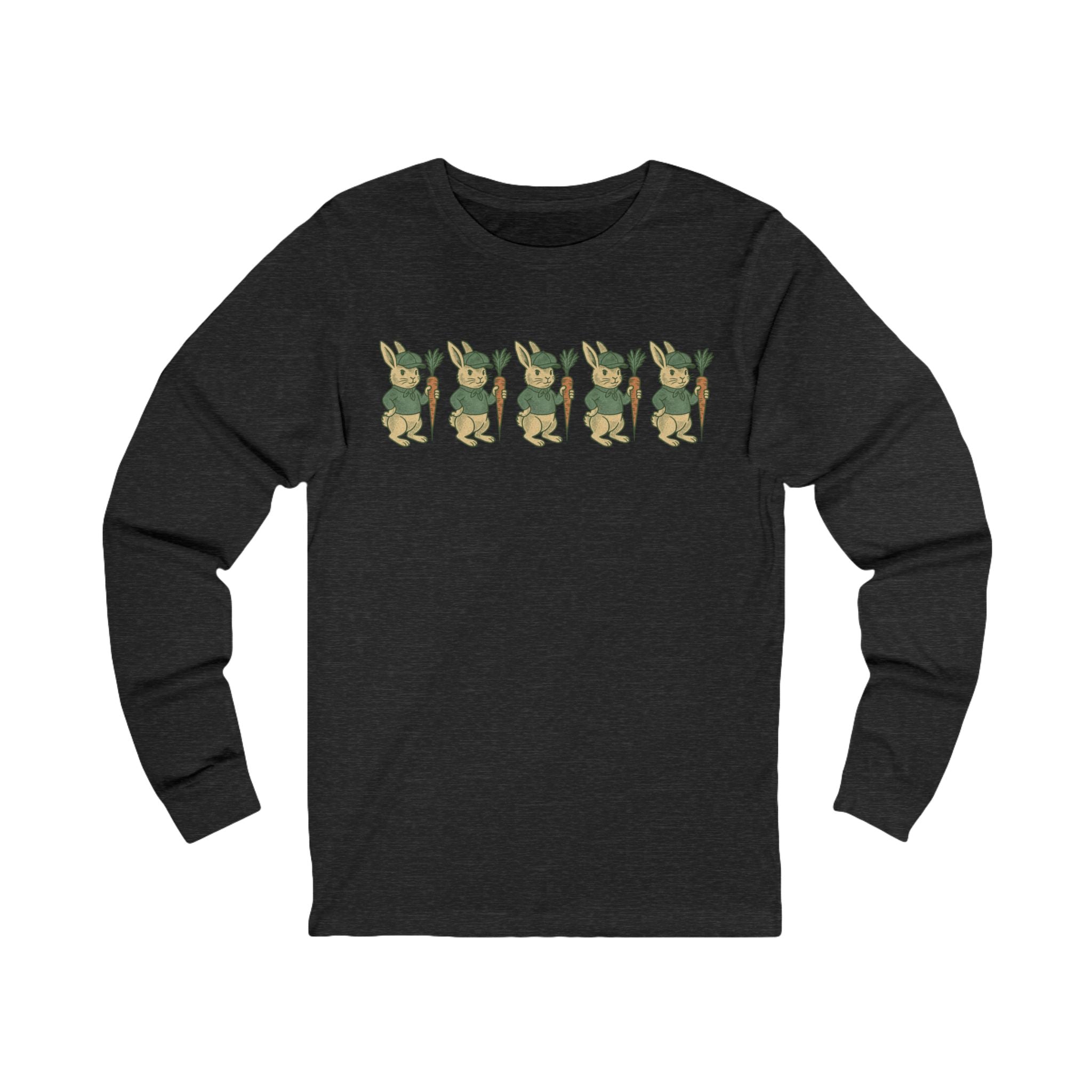 Unisex Jersey Long Sleeve Tee with Playful Rabbit Design, Cute Gift for Nature Lovers, Perfect for Spring Outings, Eco-Friendly Fashion