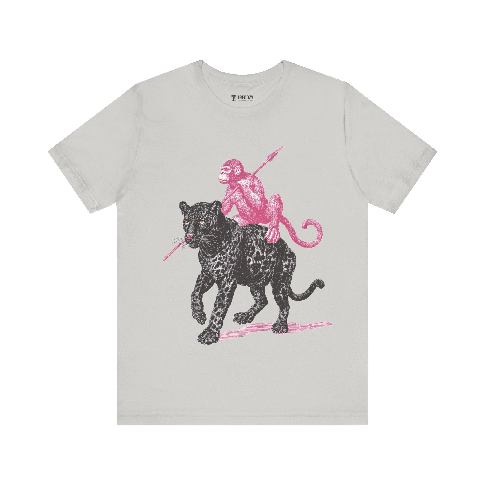 Warrior Monkey & Panther – Bold Tribal-Inspired T-Shirt, Fierce Jungle Duo Graphic Tee, Bold Animal Print Shirt