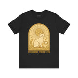 Purr More Stress Less Cat Tee, Cozy Cat Lover Shirt, Gift for Pet Owners, Cute Animal Top, Cat with Coffee