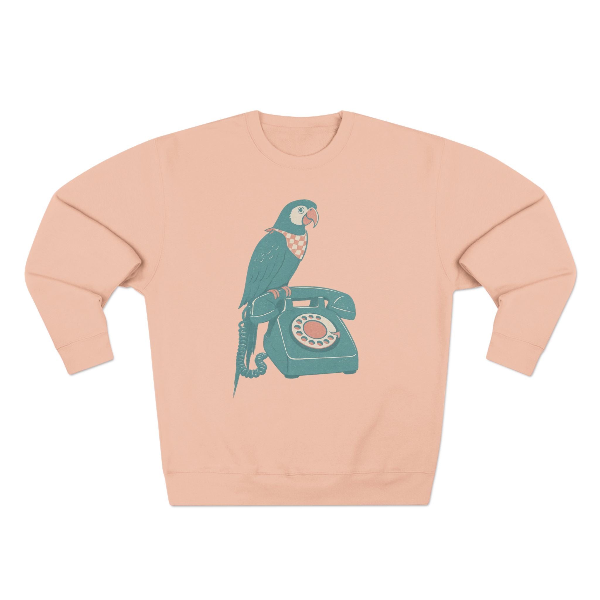 Vintage Parrot Phone Unisex Crewneck Sweatshirt, Gift for Bird Lovers, Cute Casual Wear, Retro Vibe, Ideal for Cozy Days, Birthday Gift