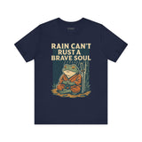 Rain Can’t Rust a Brave Soul – Japanese Ukiyo-e Samurai Frog T-Shirt, Zen Warrior Graphic Tee