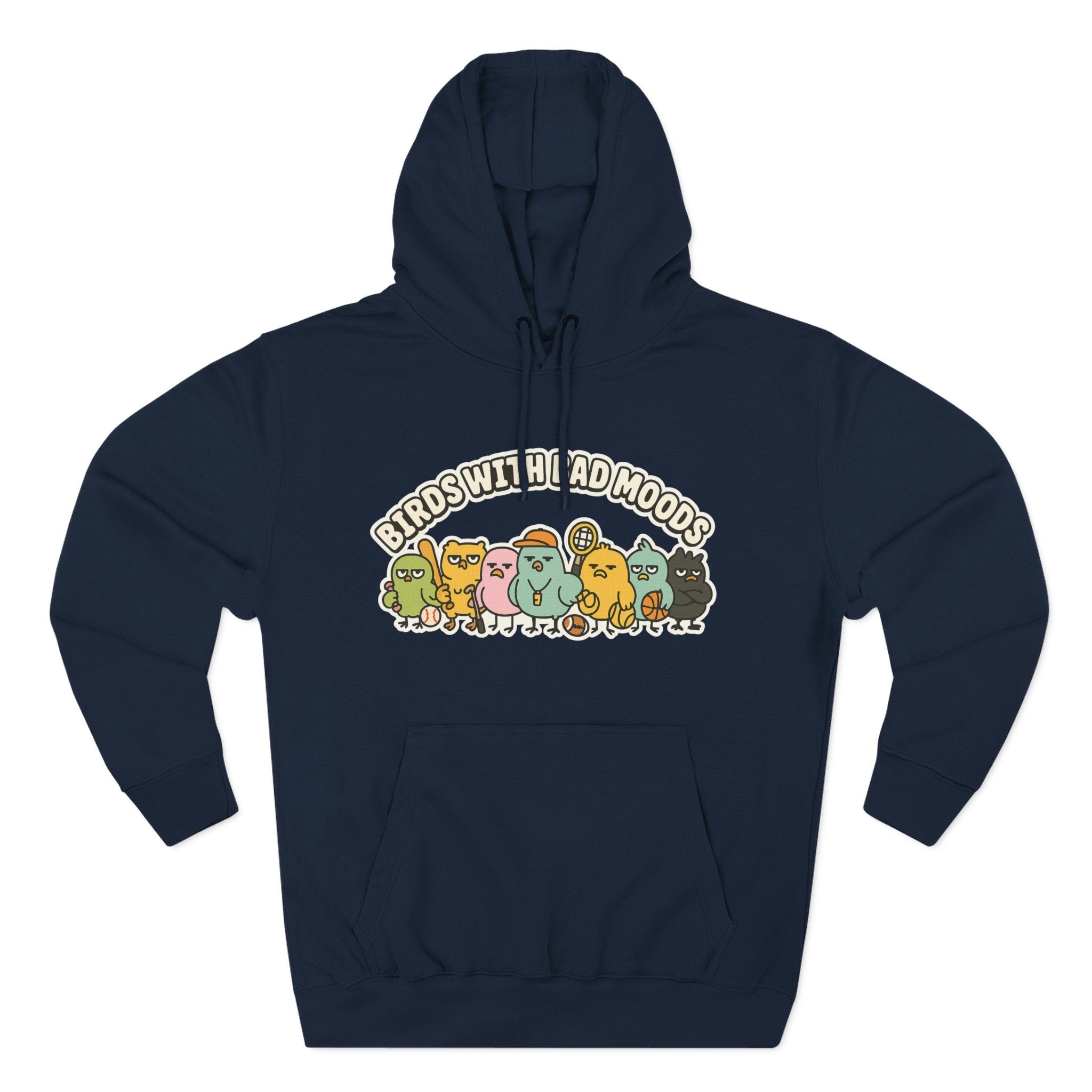 Birds with Bad Moods Adorable Fleece Hoodie, Cozy Sweatshirt, Relaxed Apparel, Gift for Friends, Casual Wear, Chill Hoodie