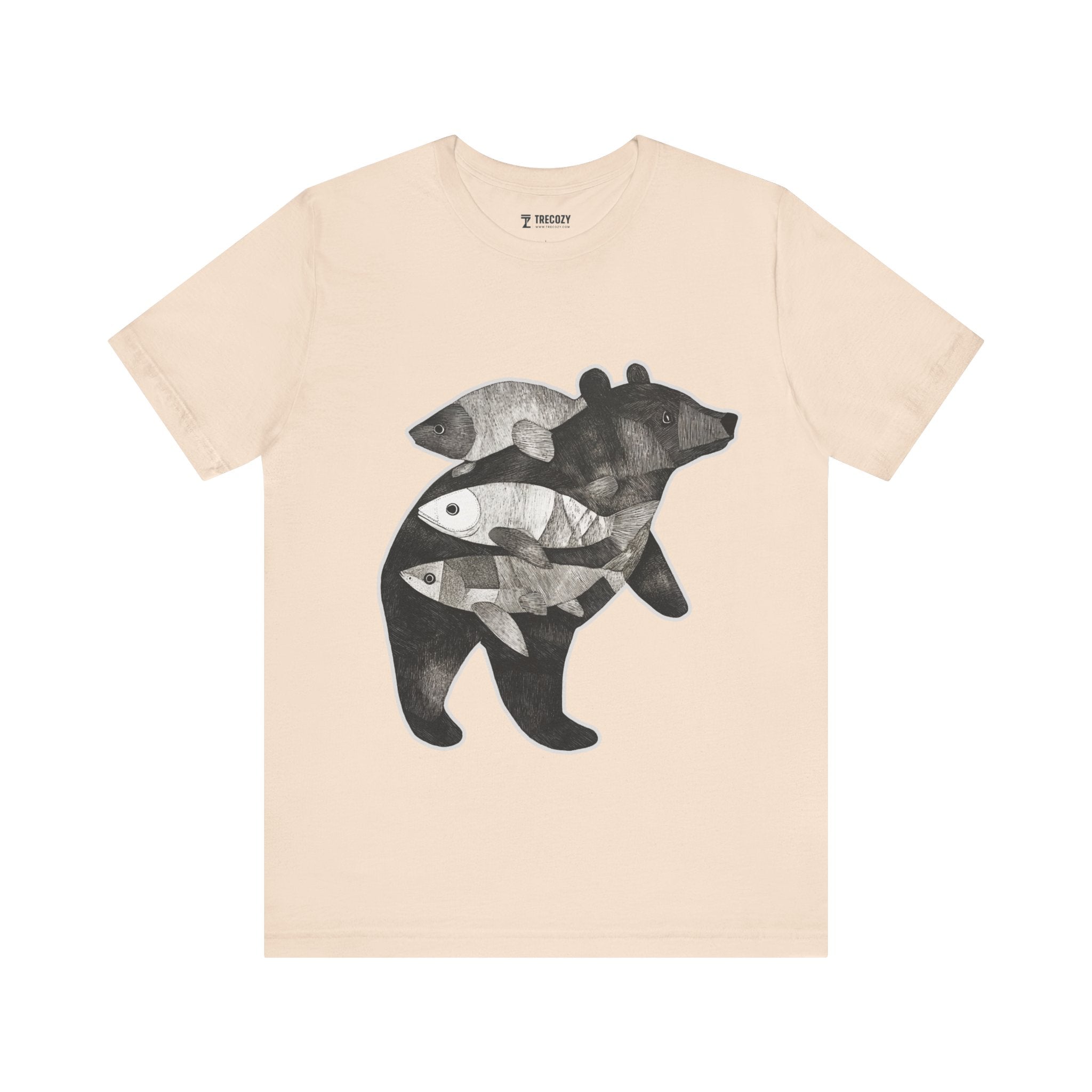 Bear & Fish – Nature T-Shirt, Artisan Wildlife Graphic Tee, Bear Graphic T-Shirt, Wildlife Lover Shirt