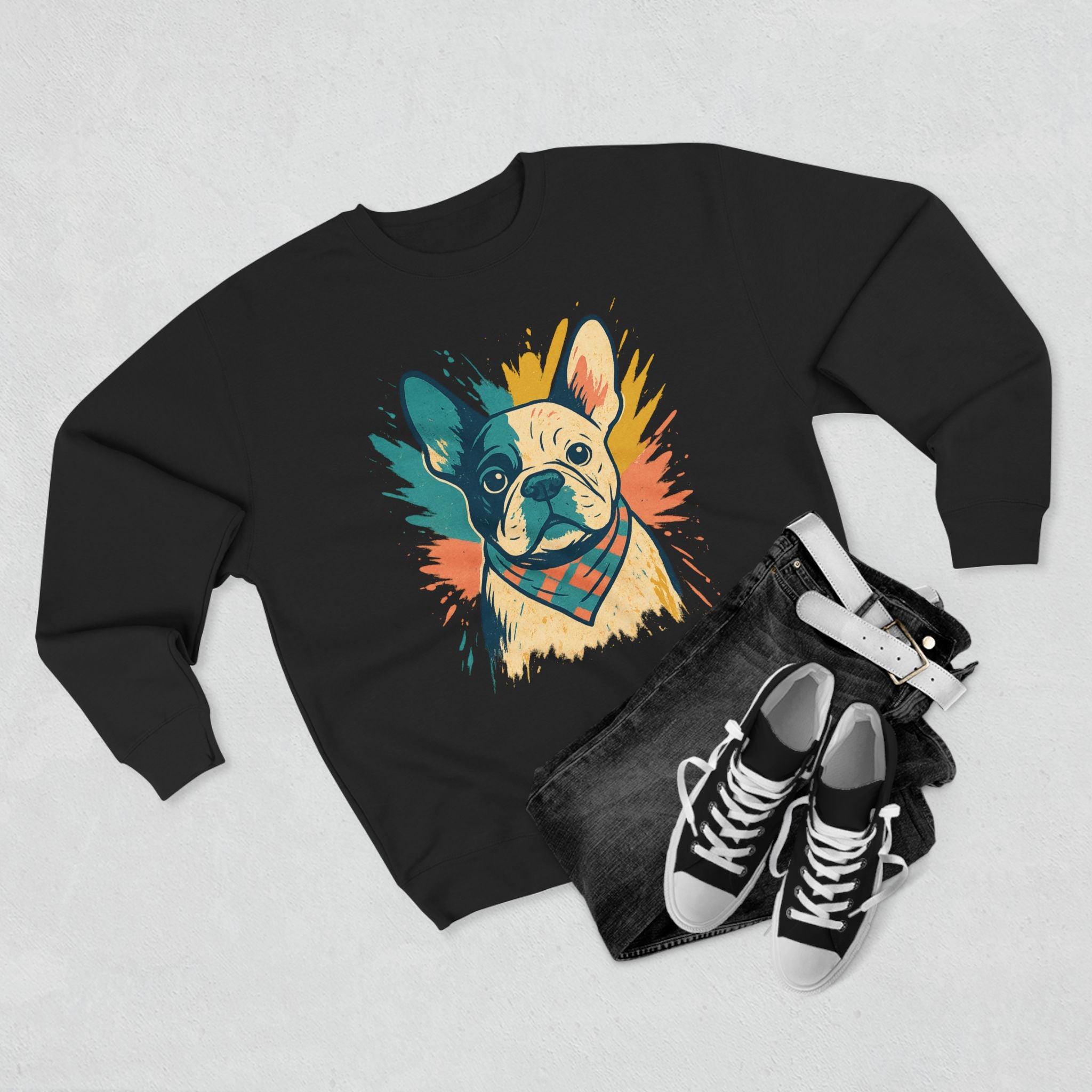 Colorful French Bulldog Crewneck Sweatshirt, Dog Lover Gift, Casual Outfit, Pet Parent Apparel, Animal Art Apparel