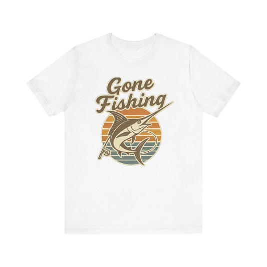 Fishing-Themed Unisex Jersey Tee - Gone Fishing T-Shirt, Outdoor Enthusiast Gift, Summer Apparel, Casual Wear, Fishing Trip Essentials