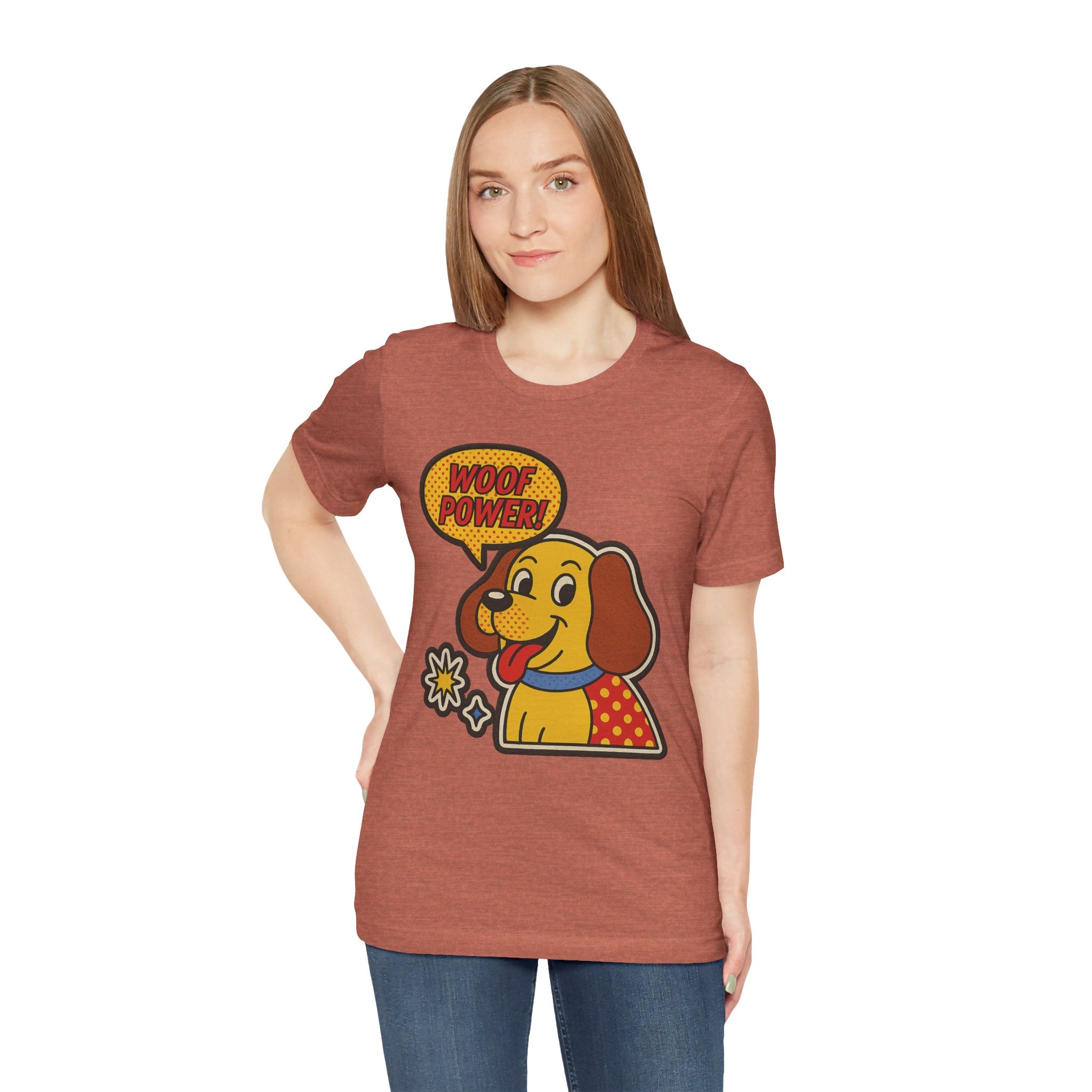 Woof Power Unisex Tee, Dog Lover Shirt, Fun Graphic Tee, Pet Owner Gift, Cartoon Dog T-Shirt, Animal Lover Apparel