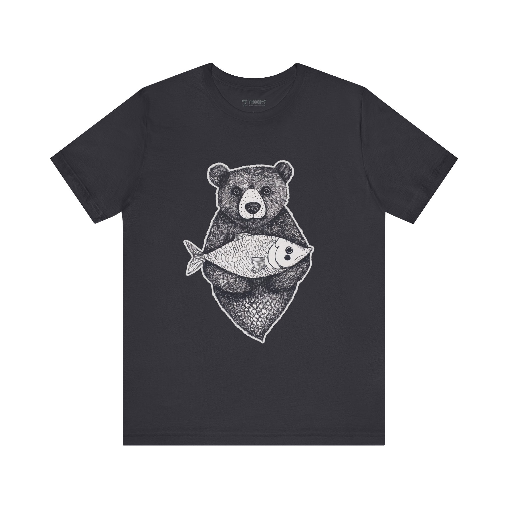 Bear with Fish – Woodland Animal T-Shirt, Nature-Inspired Graphic Tee