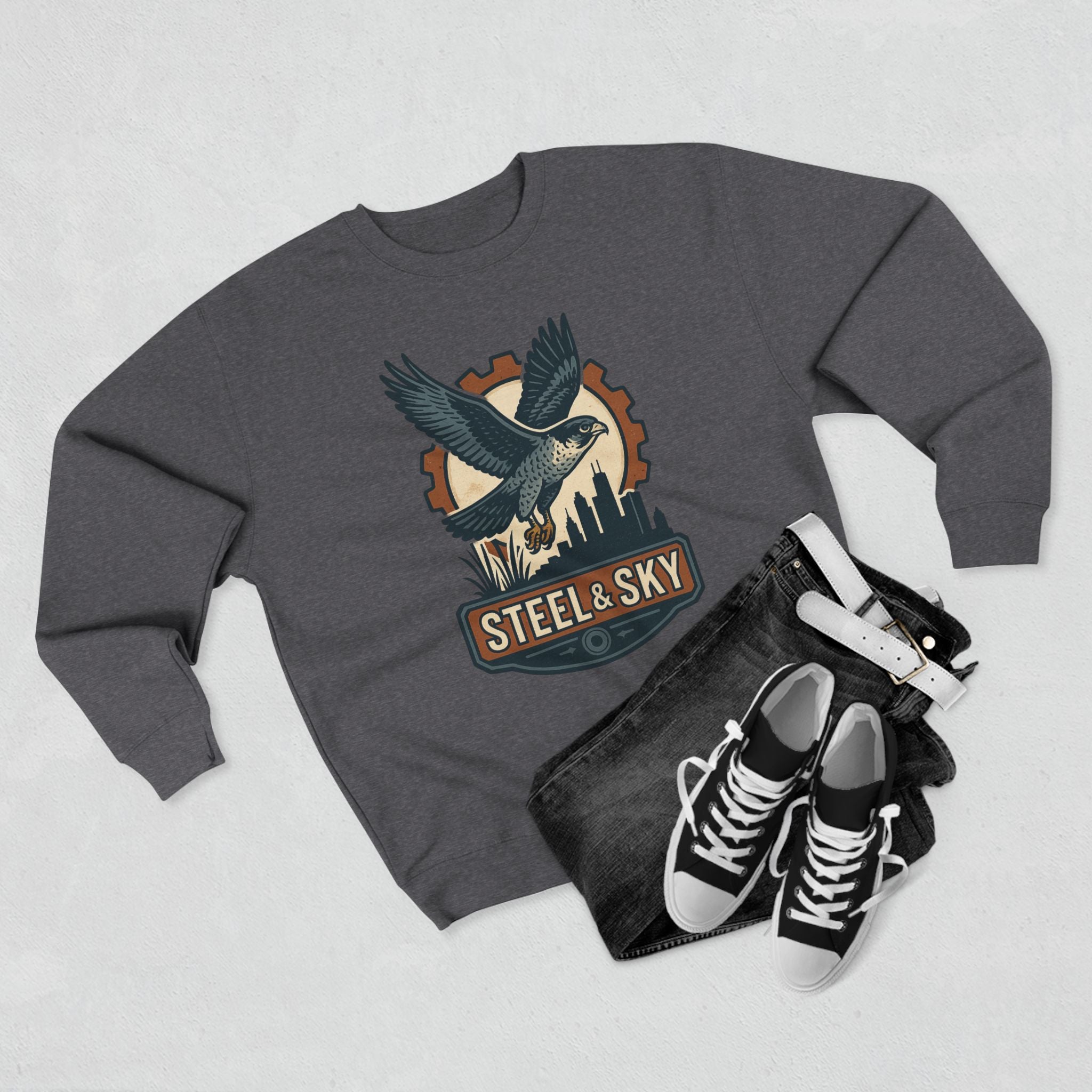 Steel And Sky Unisex Crewneck Sweatshirt - Cozy Fall Wear, Nature Lover Gift, Perfect for Halloween, Casual Comfy Style