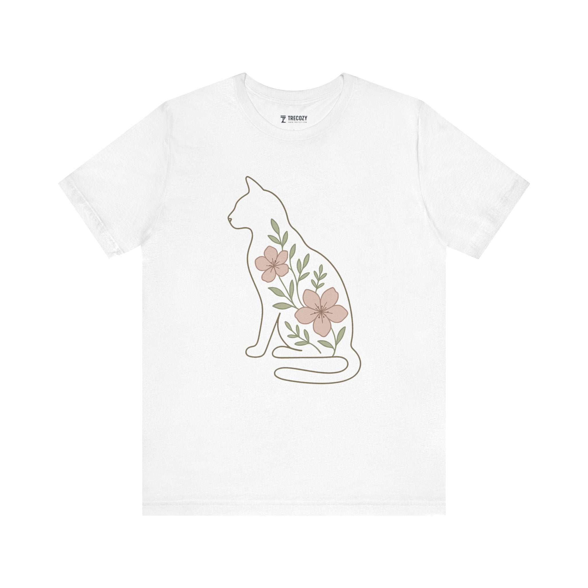 Floral Cat Tee, Cozy Cat Lover Shirt, Gift for Pet Owners, Cute Animal Top, Nature Inspired Fashion