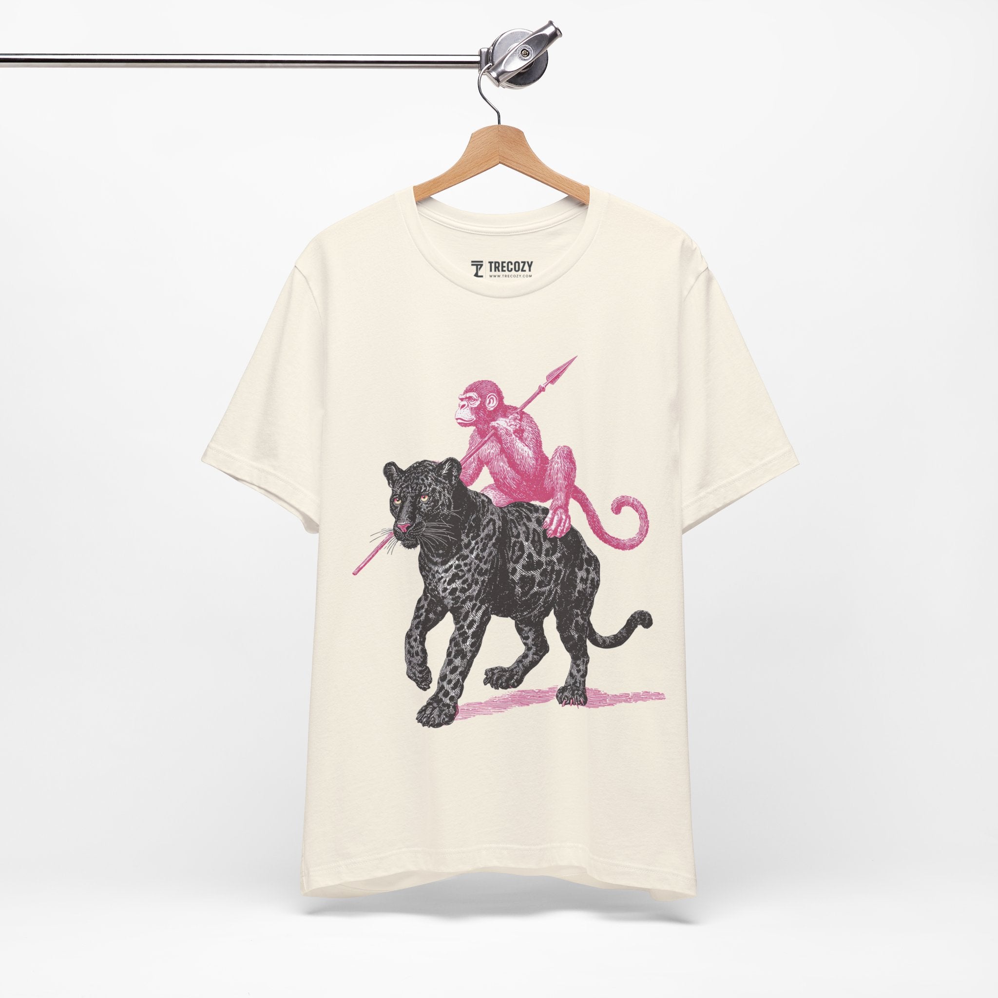 Warrior Monkey & Panther – Bold Tribal-Inspired T-Shirt, Fierce Jungle Duo Graphic Tee, Bold Animal Print Shirt