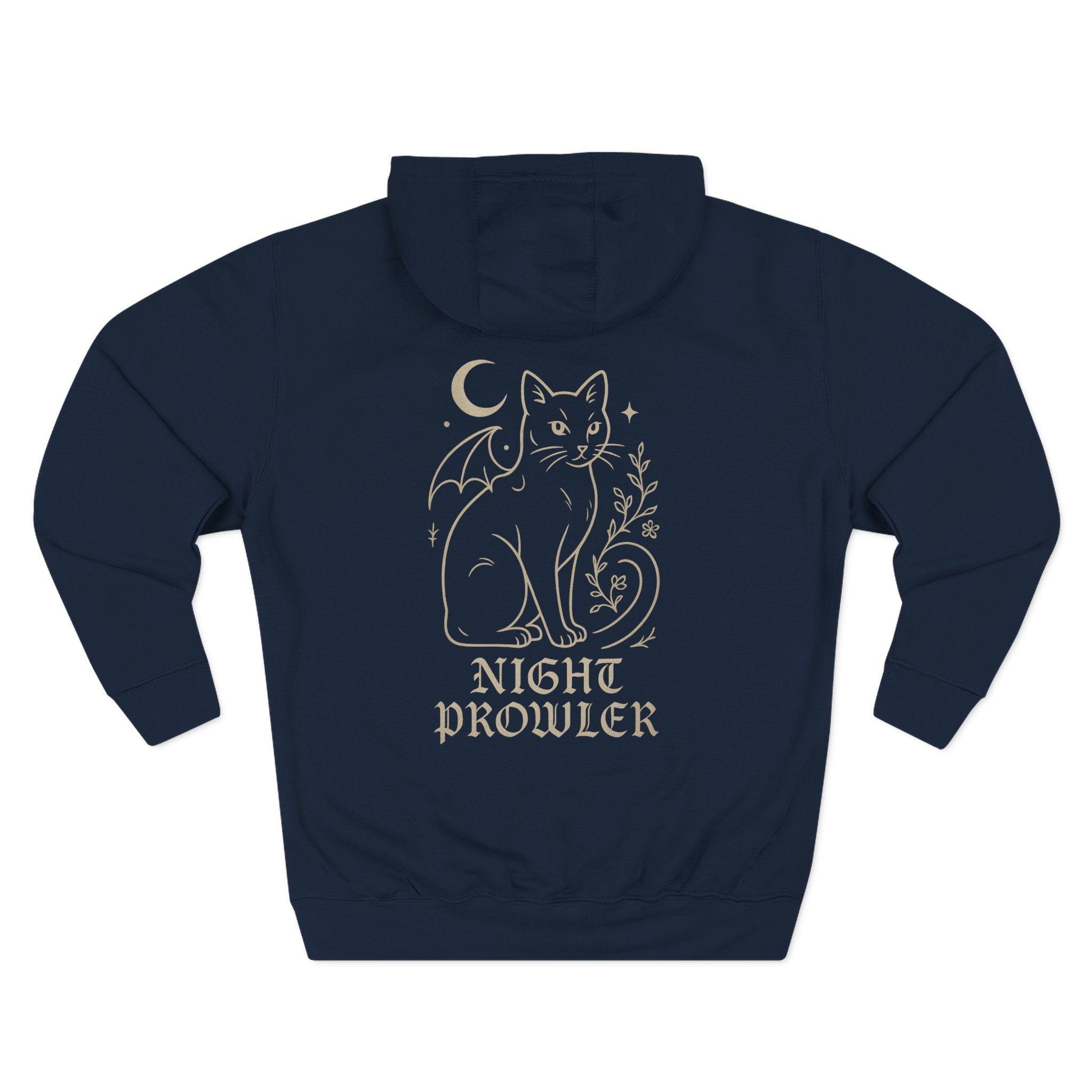 Night Prowler Signature Fleece Hoodie with Back Print - Pet Parent Gift, Cozy Cat Hoodies, Animal Lover Wardrobe, Comfortable Hooded Sweatshirt Musthaves