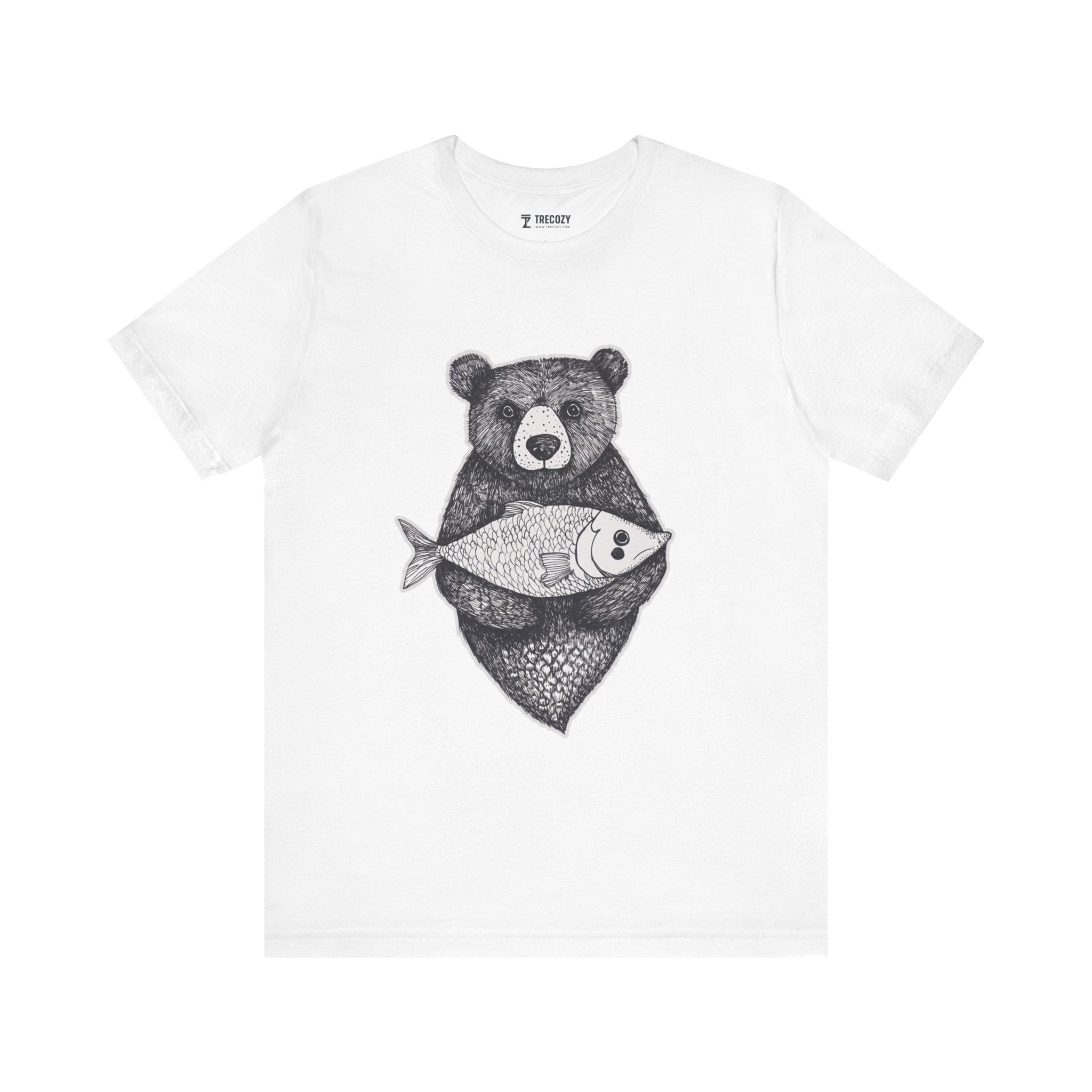 Bear with Fish – Woodland Animal T-Shirt, Nature-Inspired Graphic Tee