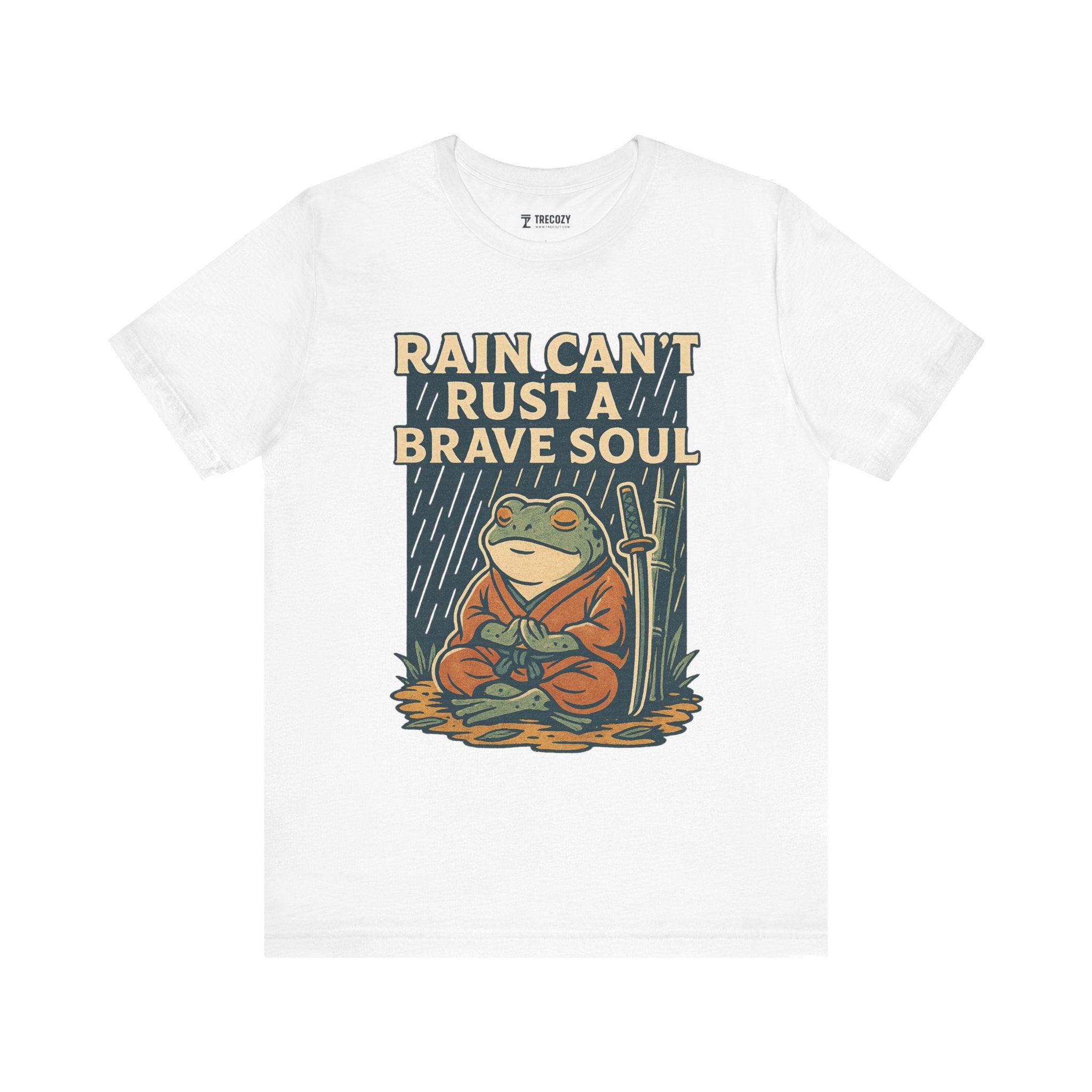 Rain Can’t Rust a Brave Soul – Japanese Ukiyo-e Samurai Frog T-Shirt, Zen Warrior Graphic Tee