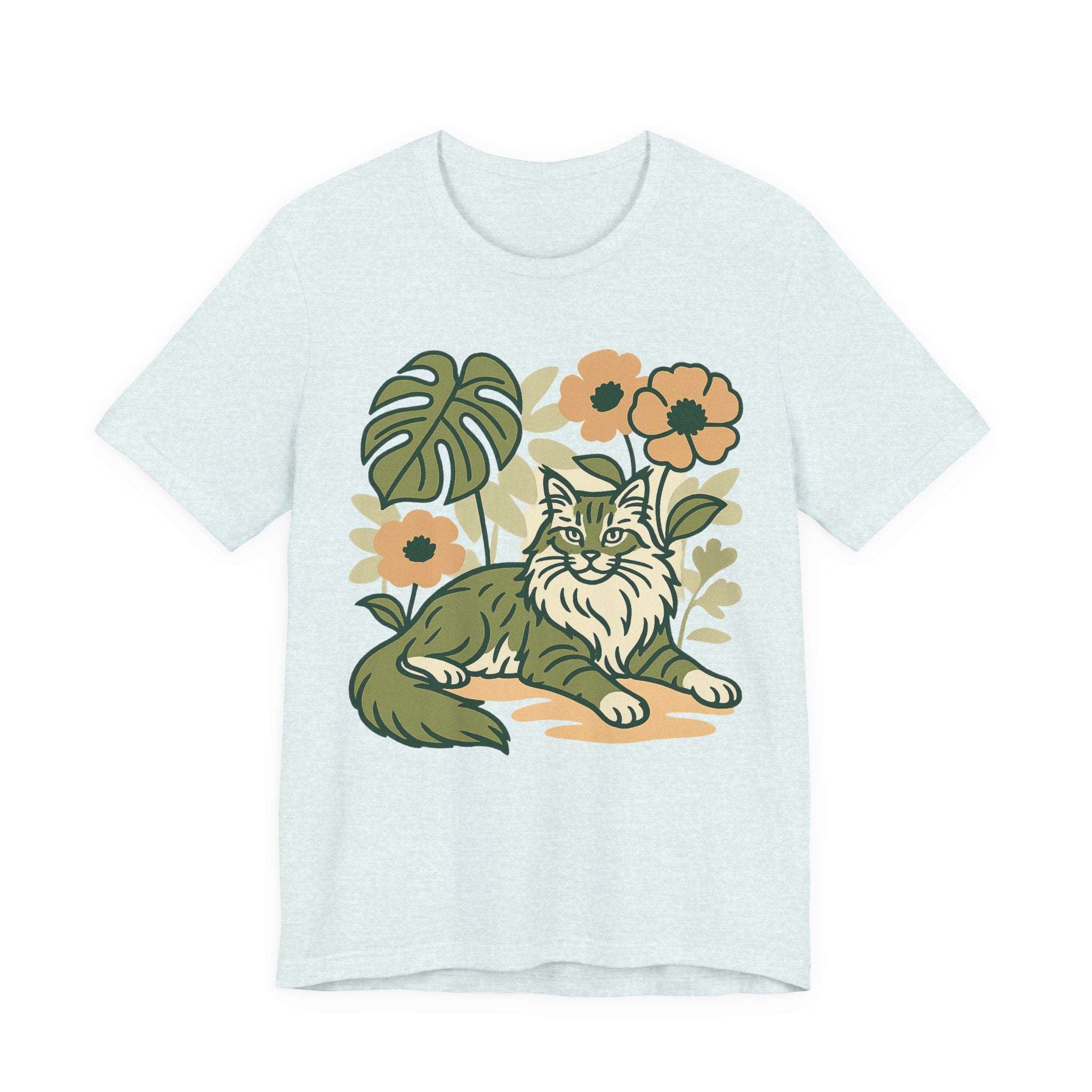 Cat with Plants Tee, Unisex Graphic Shirt, Pawsome Travel Shirt, Pet Lover Gift, Outdoor Adventure Apparel