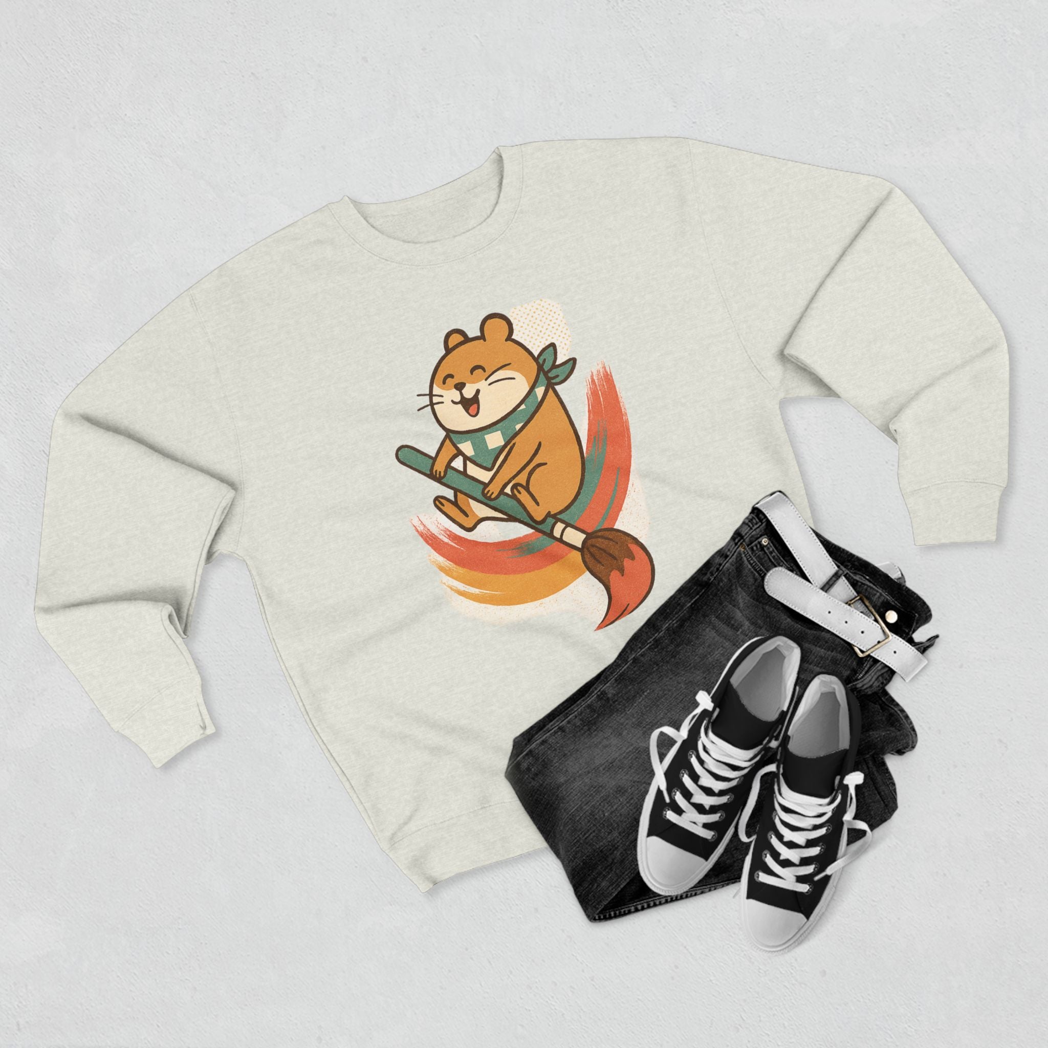 Cozy Cartoon Hamster Sweatshirt, Whimsical Crewneck, Unisex Gift, Cute Fall Fashion, Fun Graphic Pullover, Perfect for Animal Lovers