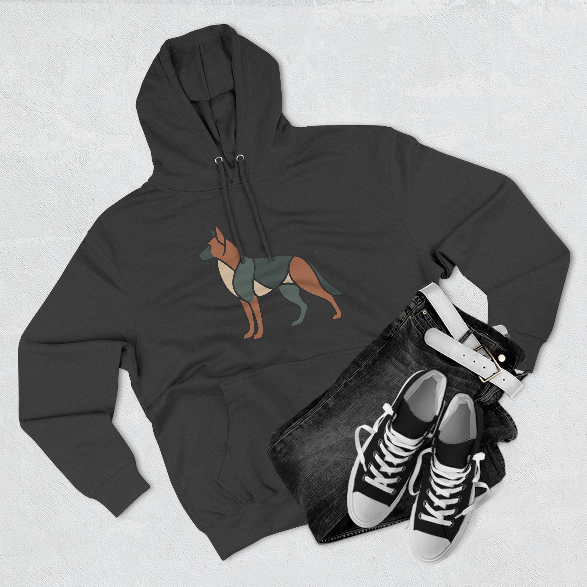 Geometric German Shepherd Signature Fleece Hoodie with Back Print - Pet Parent Gift, Cozy Dog Hoodies, Animal Lover Wardrobe, Comfortable Hooded Sweatshirt Musthaves