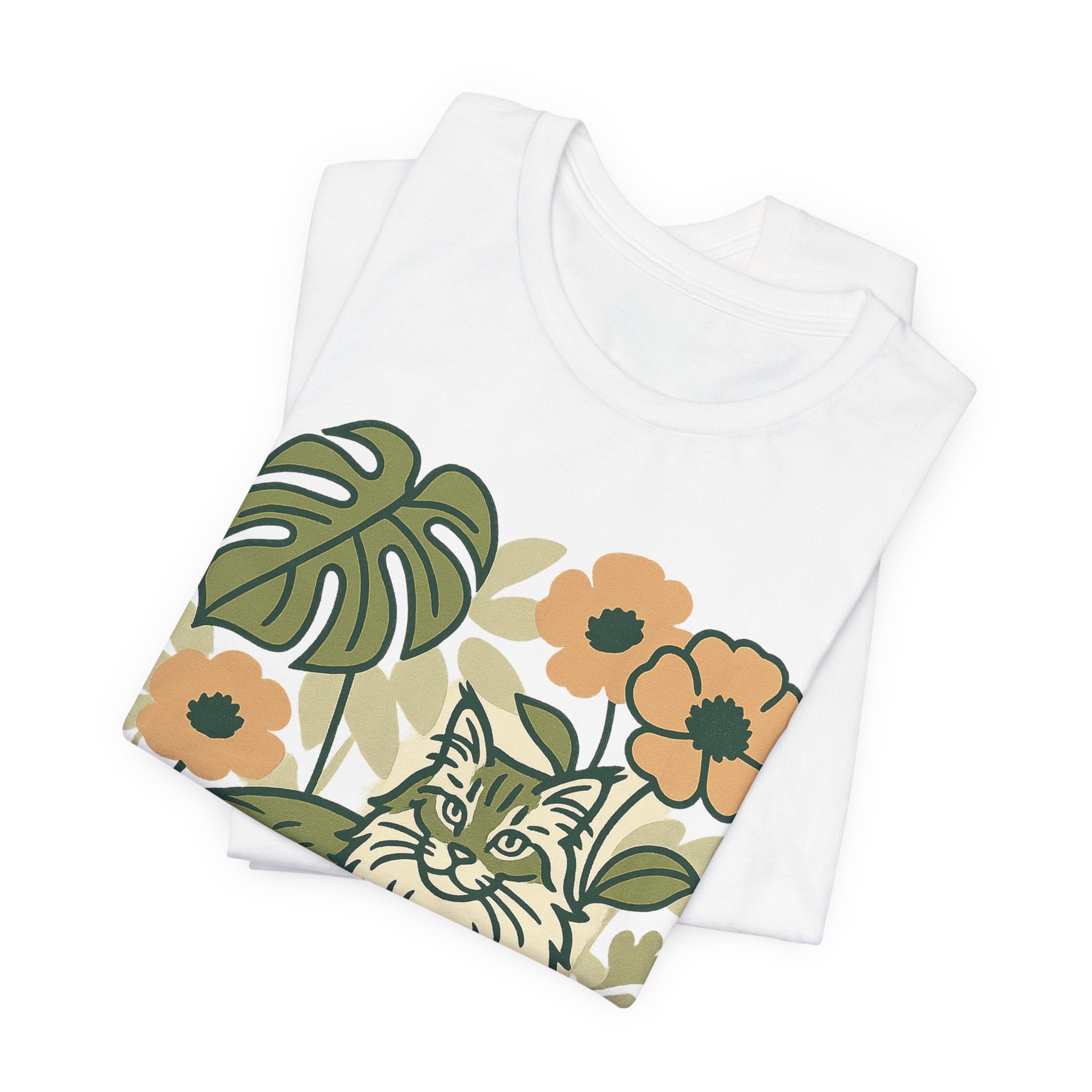 Cat with Plants Tee, Unisex Graphic Shirt, Pawsome Travel Shirt, Pet Lover Gift, Outdoor Adventure Apparel