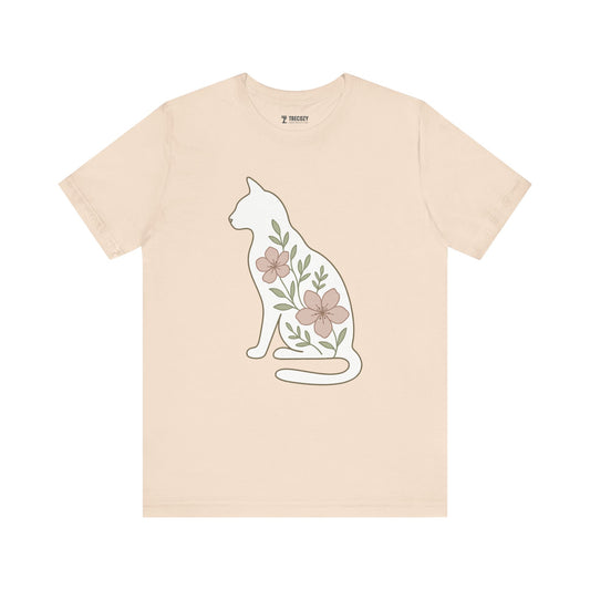 Floral Cat Tee, Cozy Cat Lover Shirt, Gift for Pet Owners, Cute Animal Top, Nature Inspired Fashion