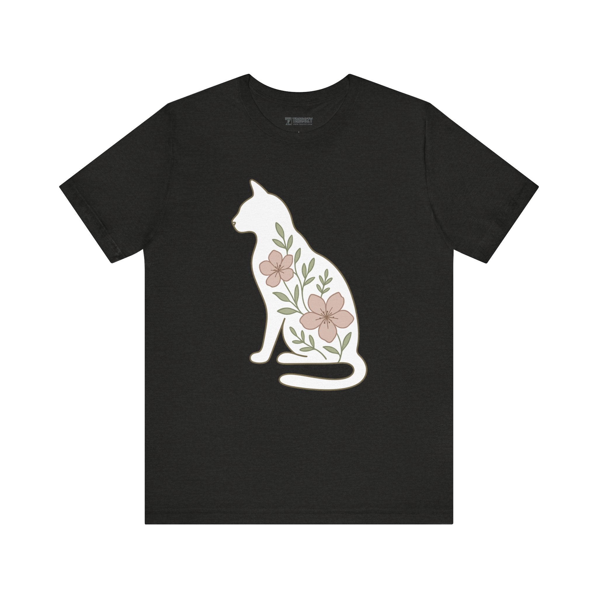 Floral Cat Tee, Cozy Cat Lover Shirt, Gift for Pet Owners, Cute Animal Top, Nature Inspired Fashion