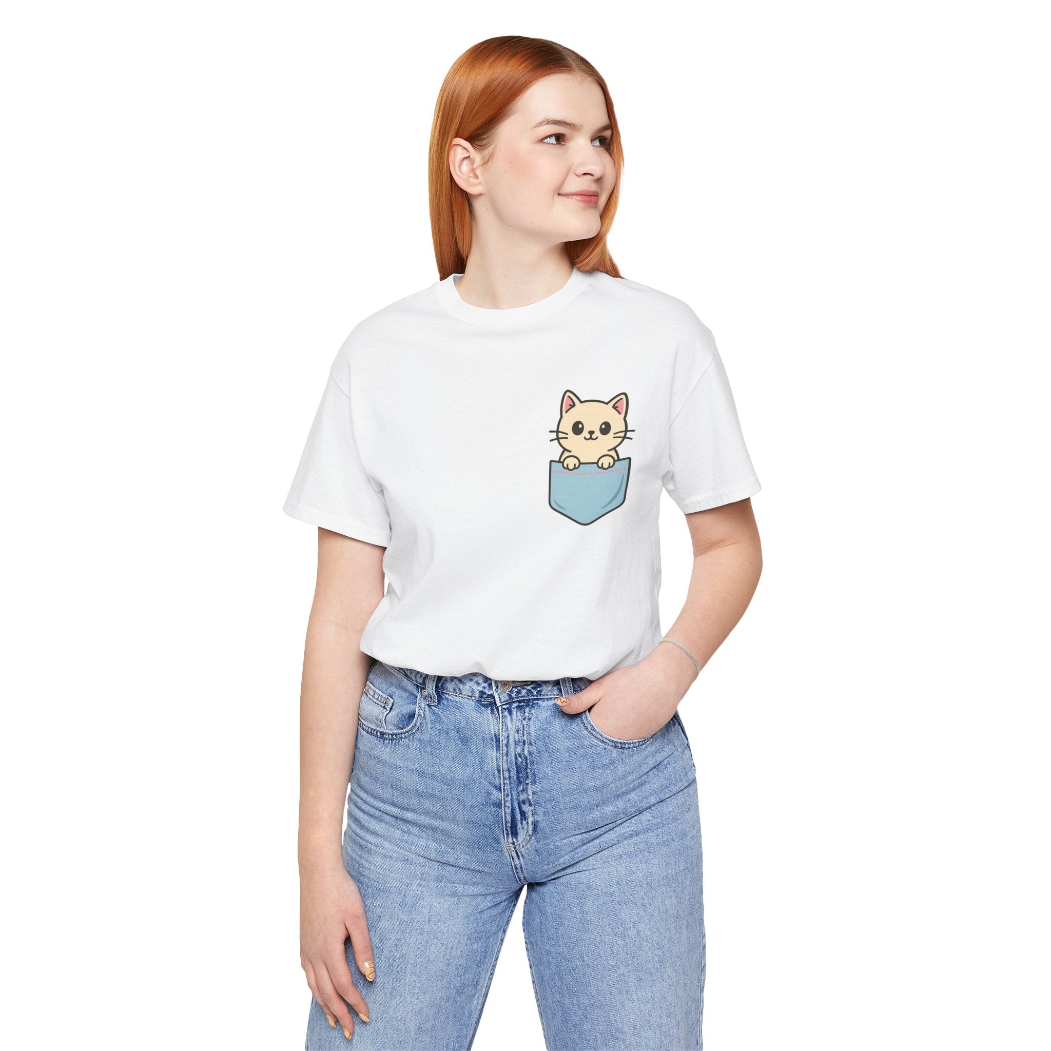 Cute Cat Pocket Tee, Cozy Cat Lover Shirt, Gift for Pet Owners, Cute Animal Top