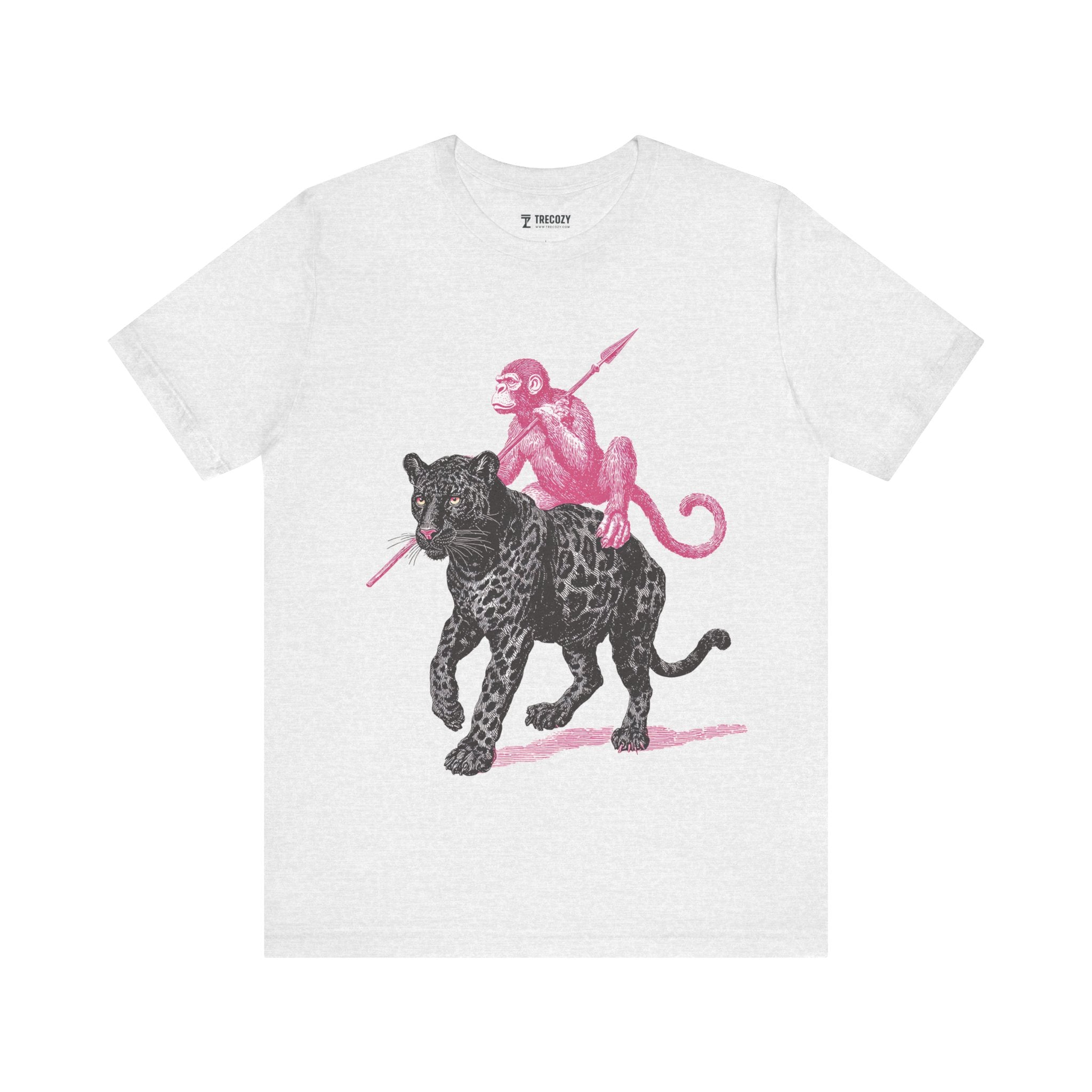 Warrior Monkey & Panther – Bold Tribal-Inspired T-Shirt, Fierce Jungle Duo Graphic Tee, Bold Animal Print Shirt