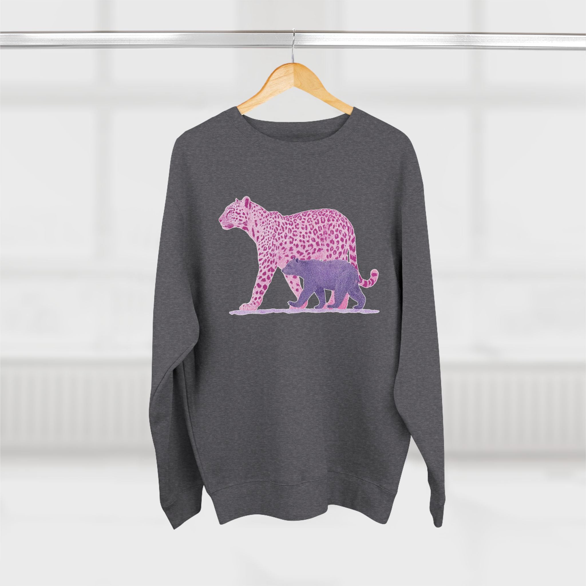 Pink Leopard Unisex Crewneck Sweatshirt, Animal Lover Gift, Eco-Friendly Apparel, Matching Sweatshirts