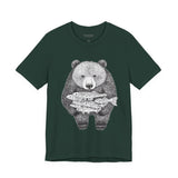 Bear with Fish Catch – Hand-Drawn Wildlife T-Shirt, Rustic Nature Graphic Tee, Artisan Wildlife Graphic Tee