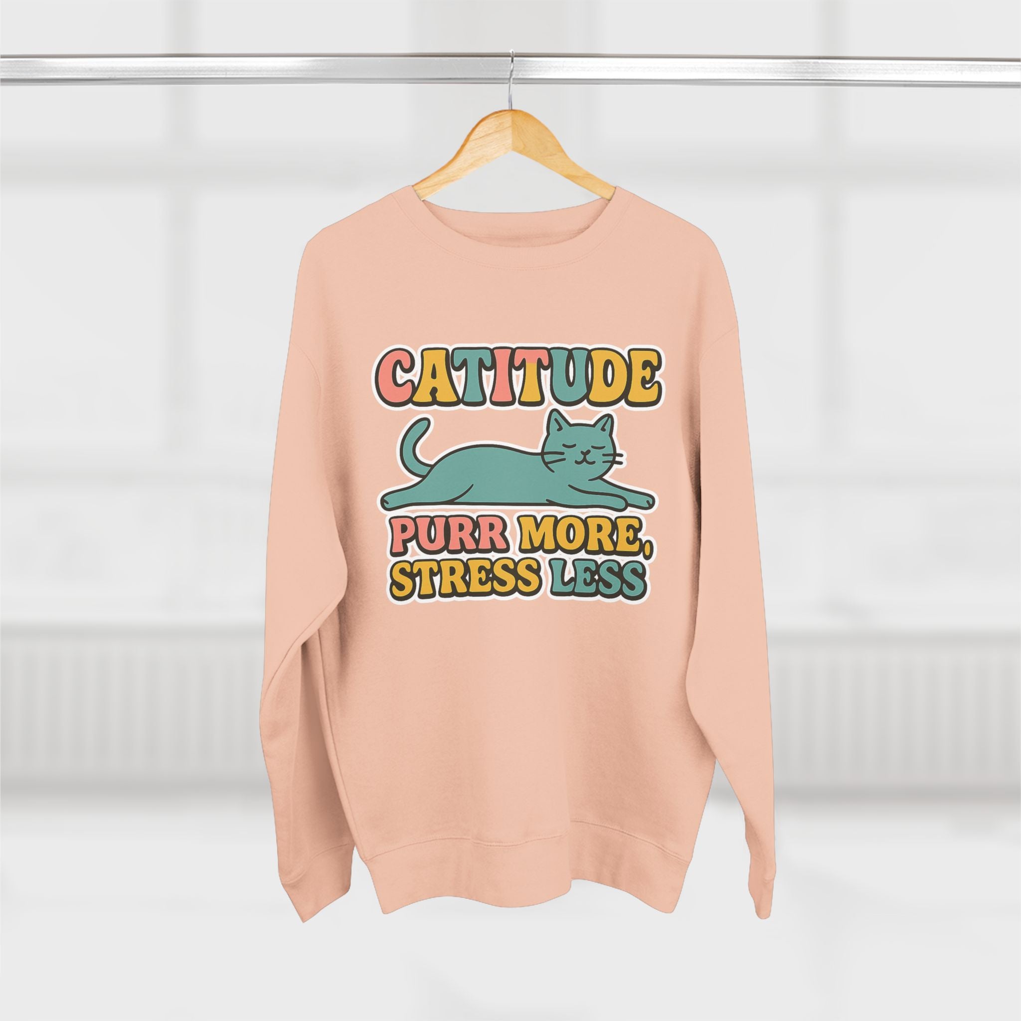 Playful Catitude Sweatshirt - Purr More Stress Less, Pet Lovers Gift, Animal Lover Apparel, Cozy Work from Home Wear, Cat Mom Sweatshirt