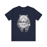 Bear with Fish Catch – Hand-Drawn Wildlife T-Shirt, Rustic Nature Graphic Tee, Artisan Wildlife Graphic Tee