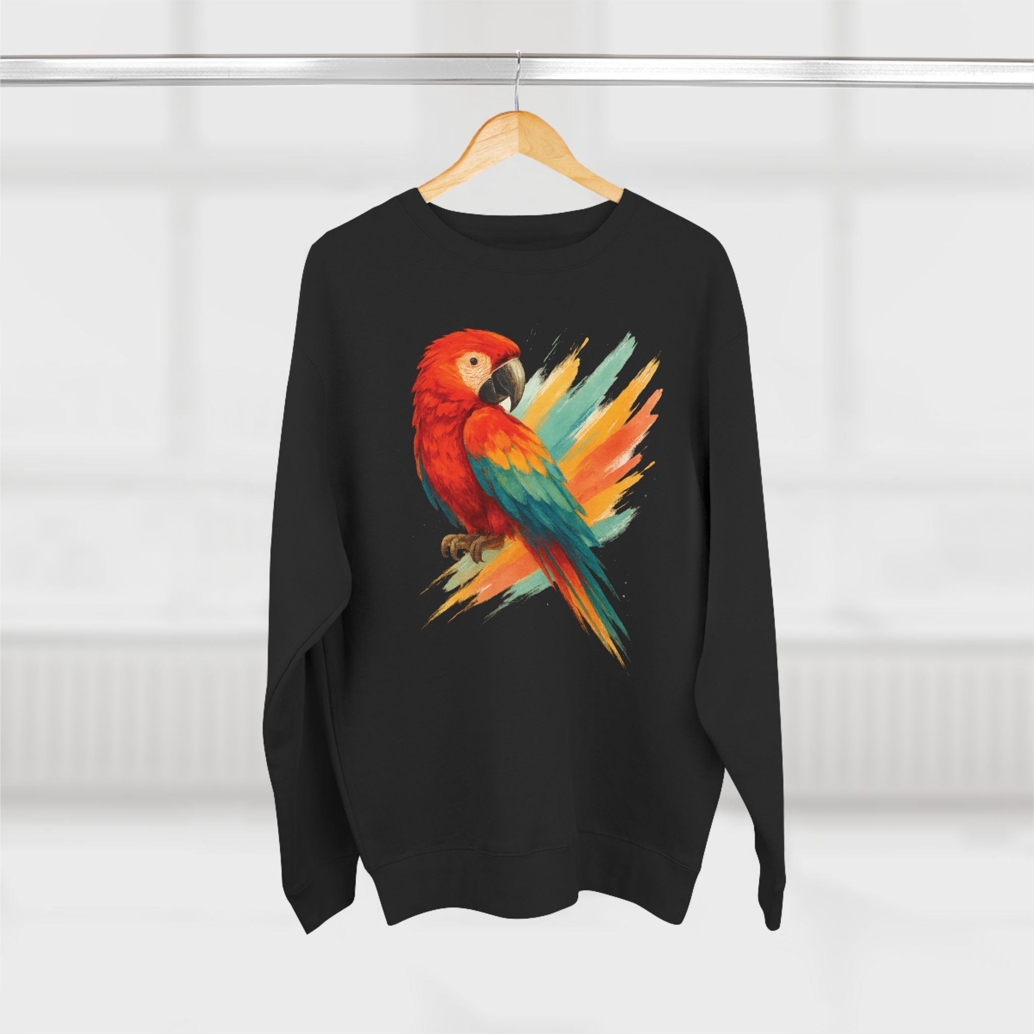 Colorful Parrot Unisex Crewneck Sweatshirt with Back Print, Gift for Bird Lovers, Cute Casual Wear, Artsy Vibe, Ideal for Cozy Days, Birthday Gift