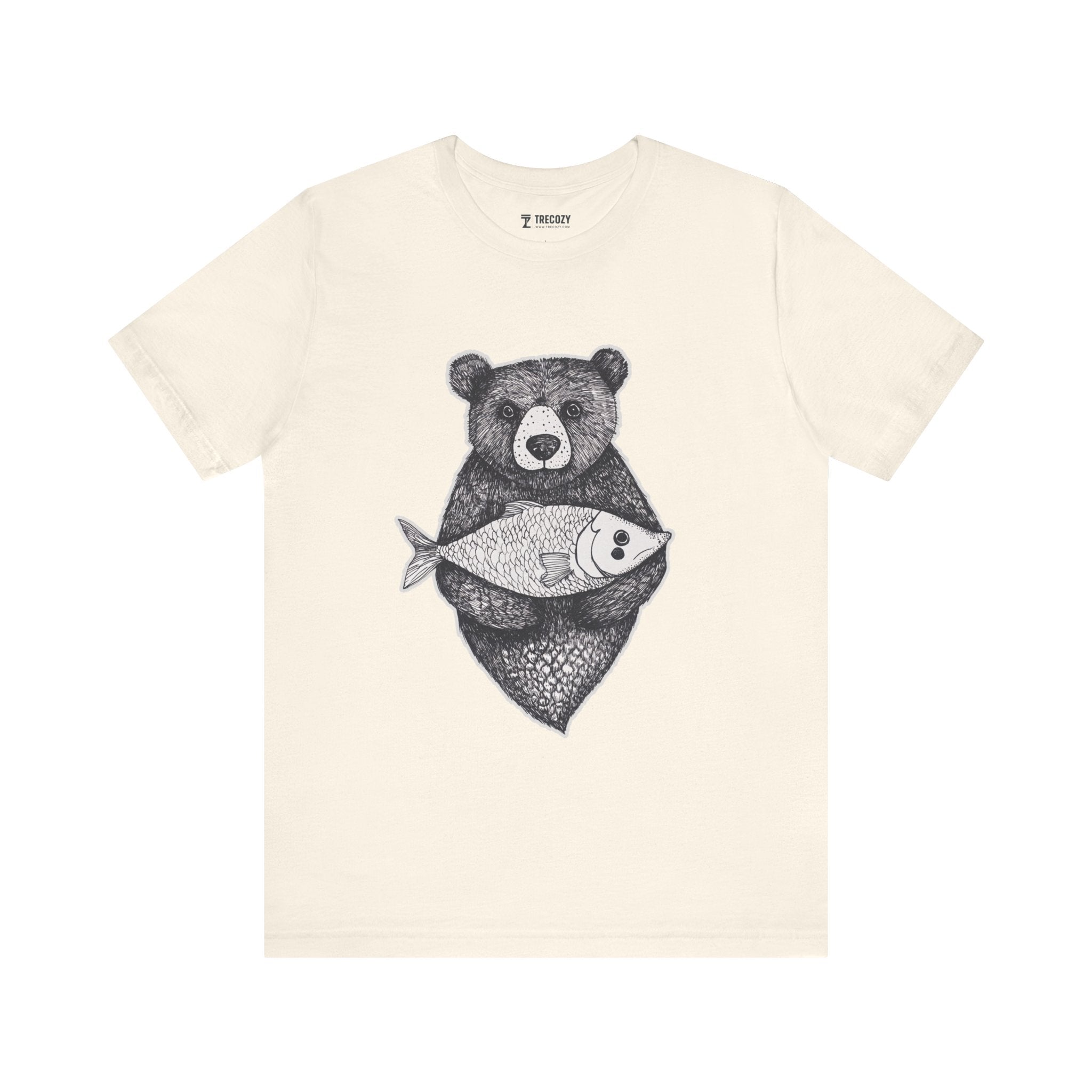 Bear with Fish – Woodland Animal T-Shirt, Nature-Inspired Graphic Tee