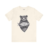 Bear with Fish – Woodland Animal T-Shirt, Nature-Inspired Graphic Tee