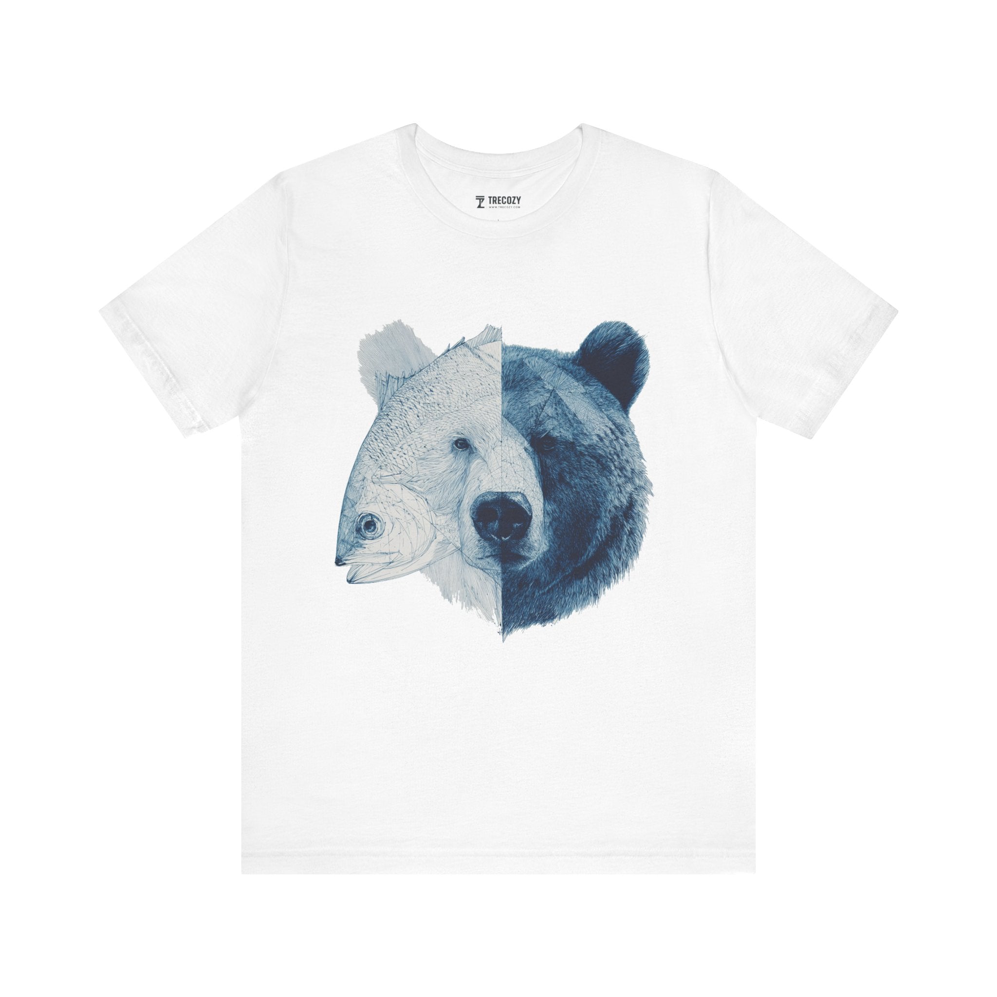 Bear & Fish Duality – Artistic Wildlife Fusion T-Shirt, Nature-Inspired Graphic Tee