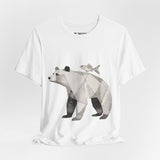 Geometric Bear & Fish – Hand-Drawn Abstract Wildlife T-Shirt, Modern Nature Graphic Tee, Wildlife Graphic Tee