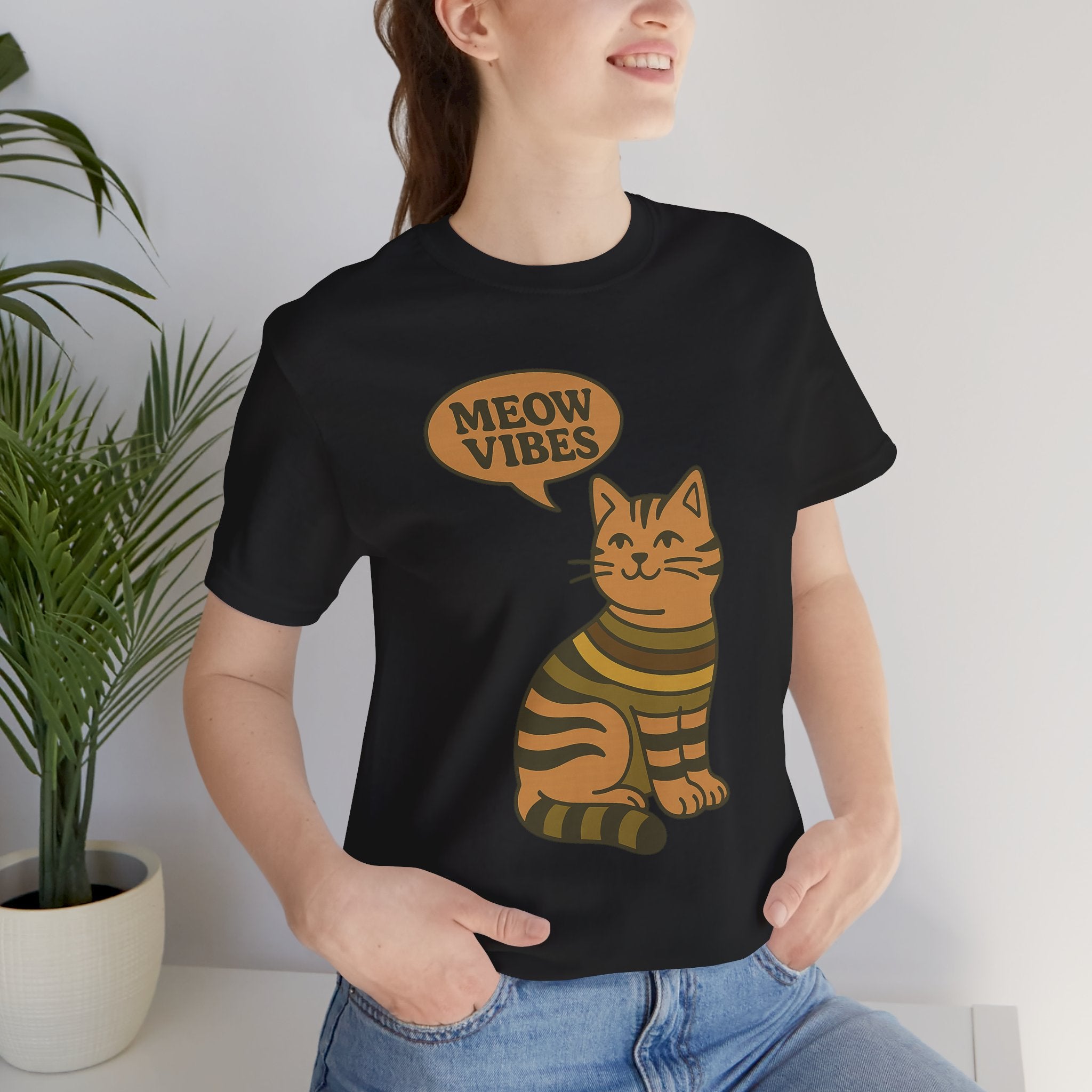 Meow Vibes Cat Tee, Cozy Cat Lover Shirt, Gift for Pet Owners, Trending Cute Animal Top, Nature Inspired Fashion