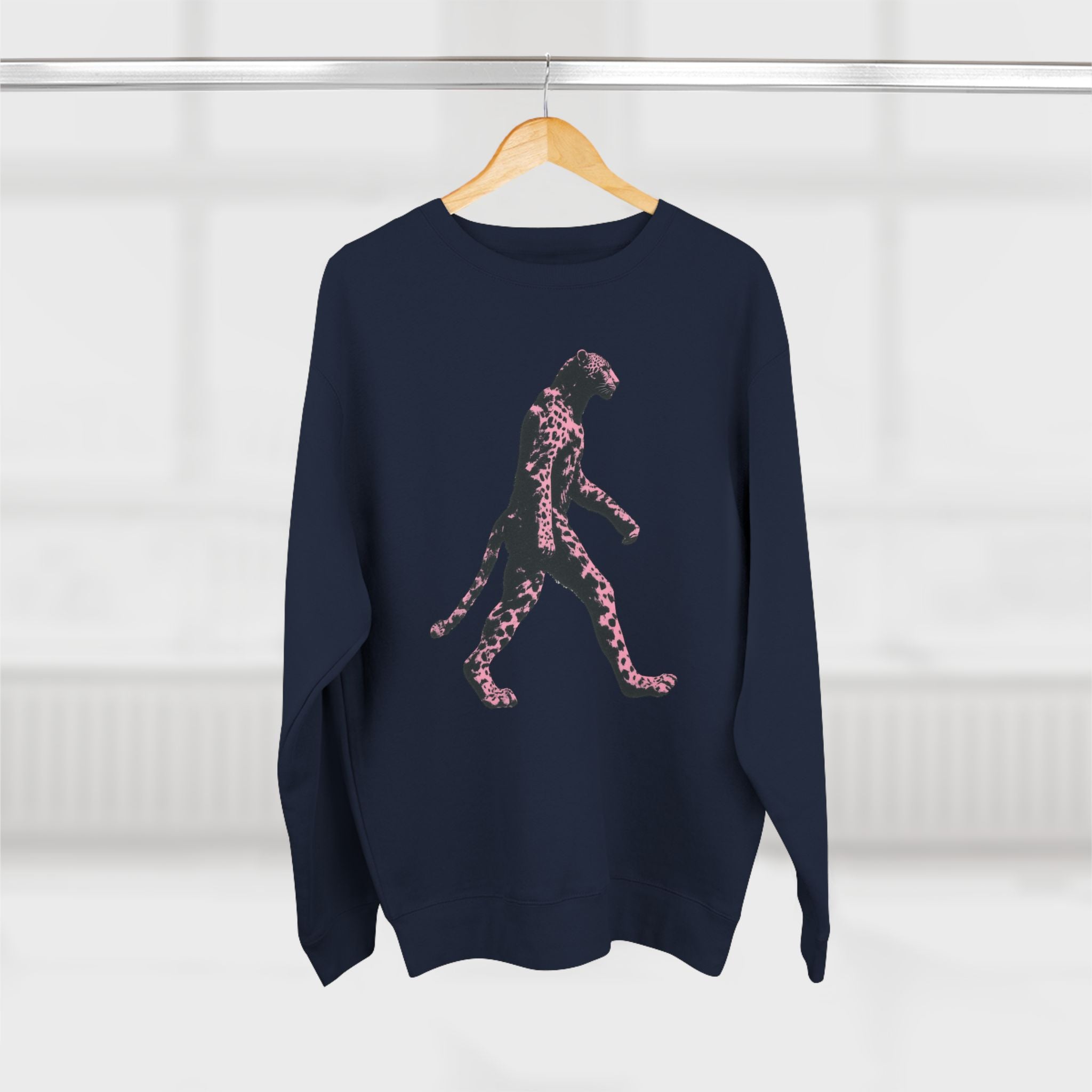 Pink Leopard Crewneck Sweatshirt, Cozy Sweatshirt, Nature Lover Gift, Animal Sweatshirt, Casual Wear, Unisex Fashion