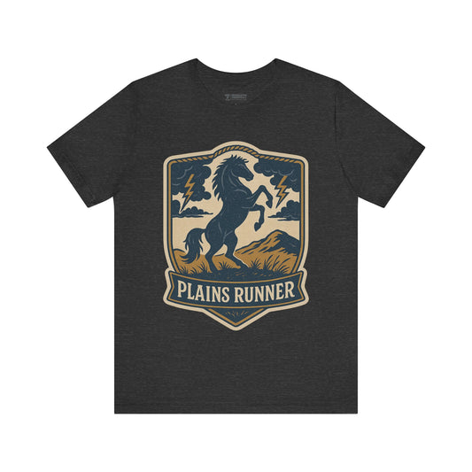 Plains Runner Unisex Tee – Vintage Graphic Horse T-Shirt for Outdoorsy Souls, Perfect Gift for Adventurers, Casual Wear, or Travel