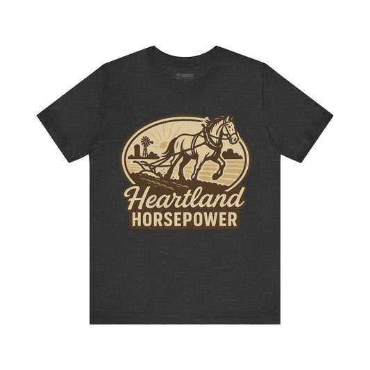 Heartland Horsepower Unisex Tee – Vintage Graphic Horse T-Shirt for Outdoorsy Souls, Perfect Gift for Adventurers, Casual Wear, or Travel